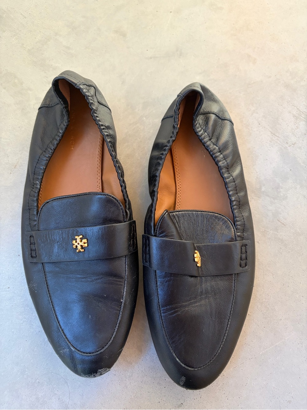 Tory Burch Black Leather Signature Logo Slip-On Loafers